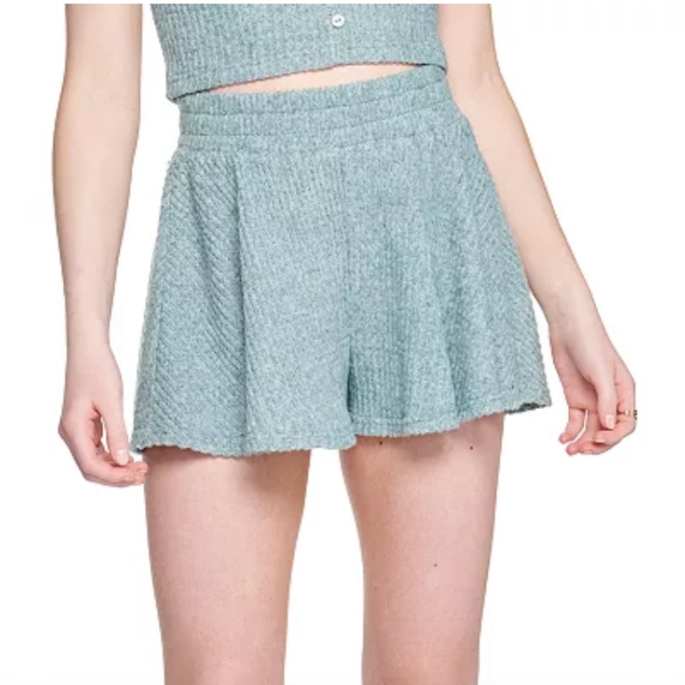 Waffle Knit Pull-On Flutter sweater thermal lounge shorts Medium teal sage
